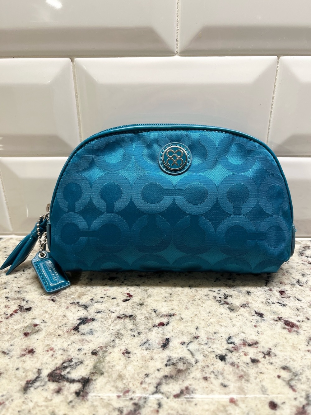 Coach Signature Jacquard Satin Cosmetic Case EUC